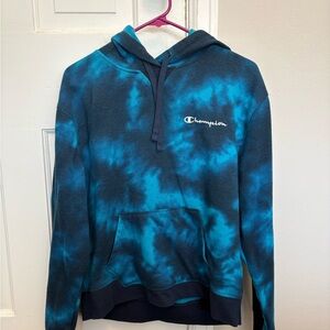 Champion Teal and Navy Tie-Dye Hoodie